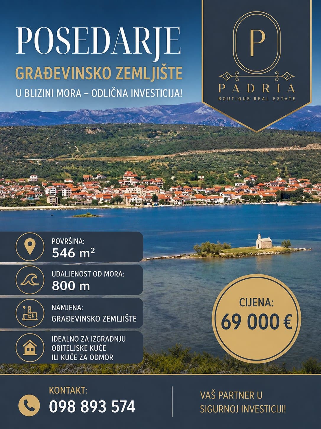 Zemljište – 546 m² – Posedarje- građevinsko zemljište 800 m od mora – Zadar, Zadarska